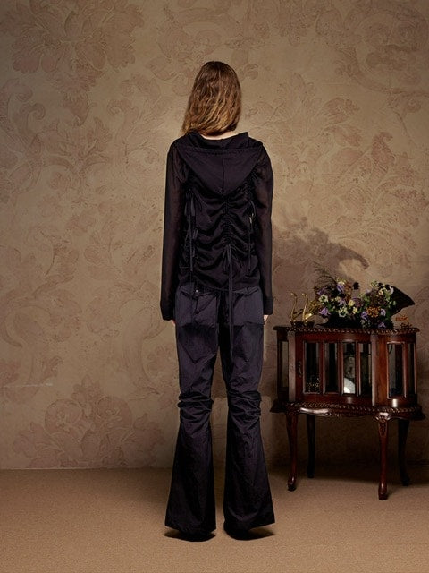 【NACHE】SHIRRING CHIFFON HOODIE ZIP-UP