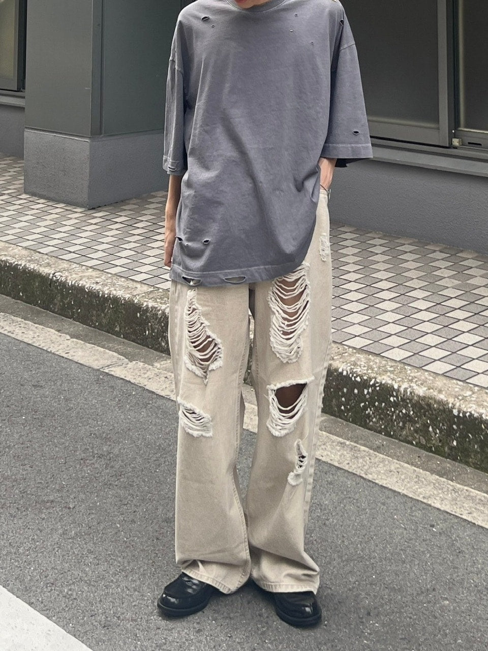 受注制【Chikashitsu +】damage cotton volume pants
