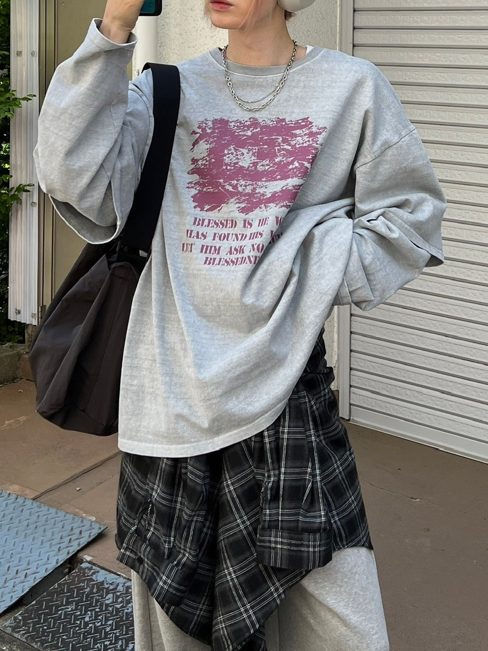 【Chikashitsu +】layered graphic long sleeve (2color) / 【チカシツプラス】レイヤードグラフィックプリント長袖Tシャツ