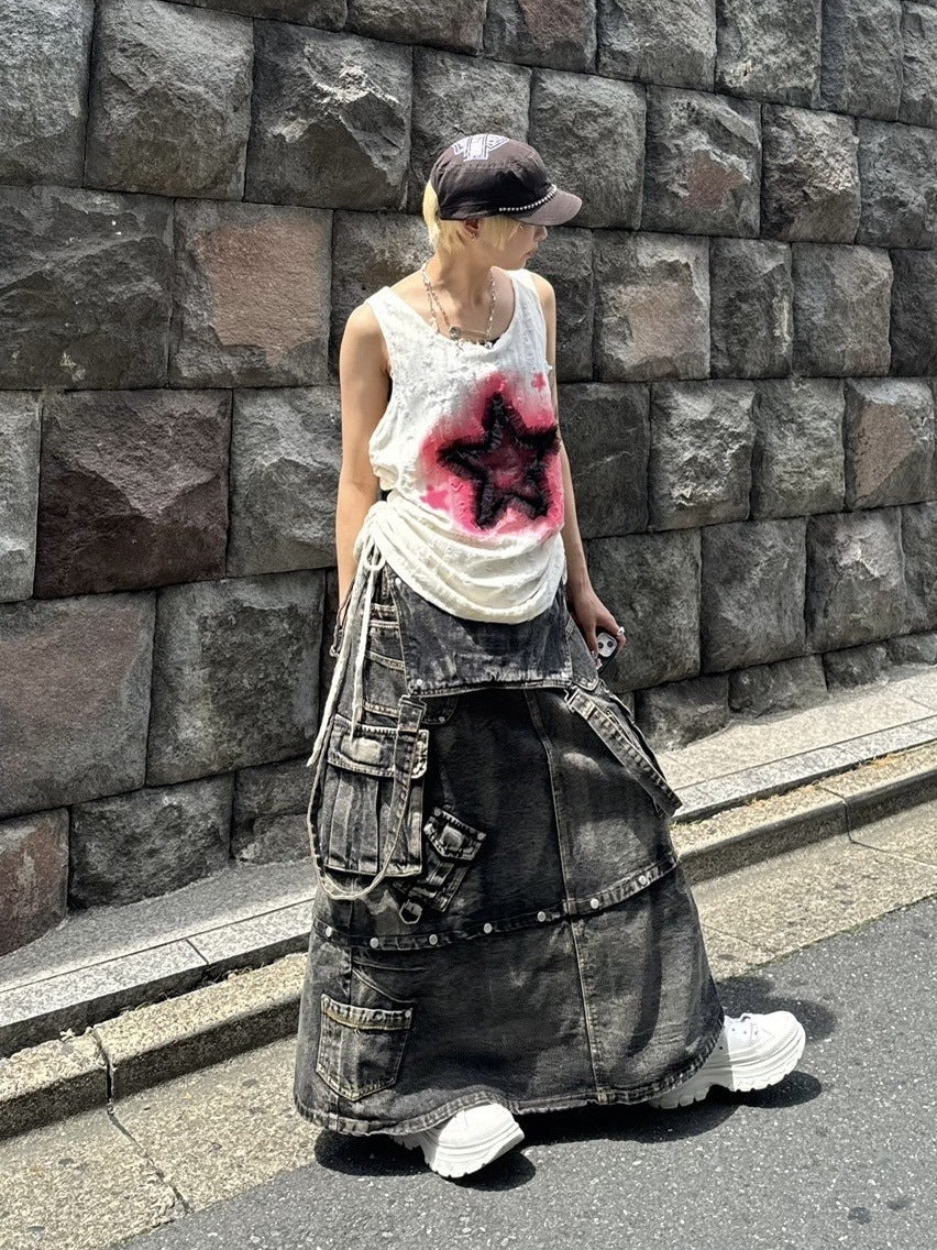 受注制【Never mind the XU】star damage sleeveless (2color)