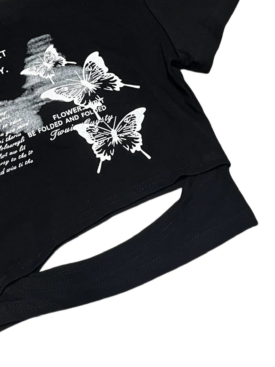【Never mind the XU】butterfly print cropped tee (3color)