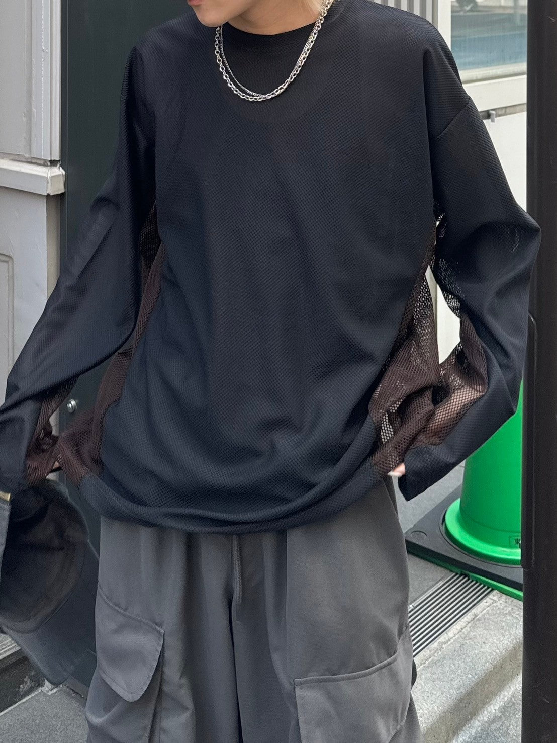 受注制【Chikashitsu +】side pattern mesh long sleeve