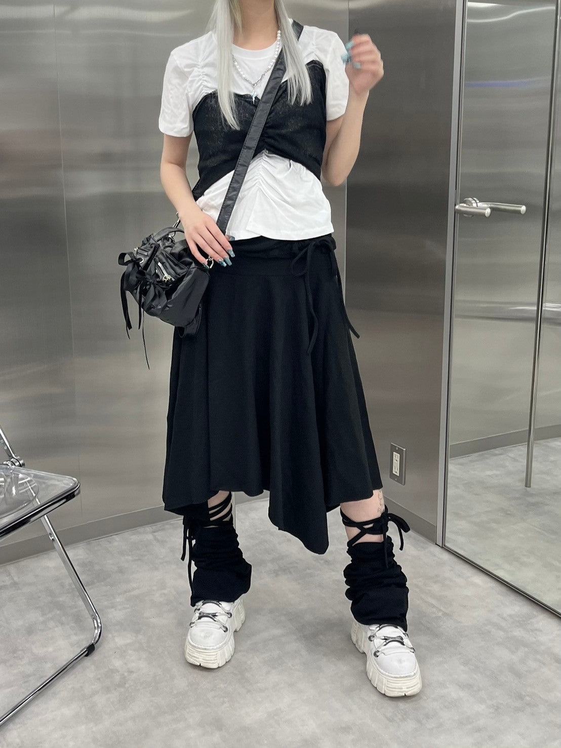 受注制【nmtc +】asymmetry midi skirt (2color)
