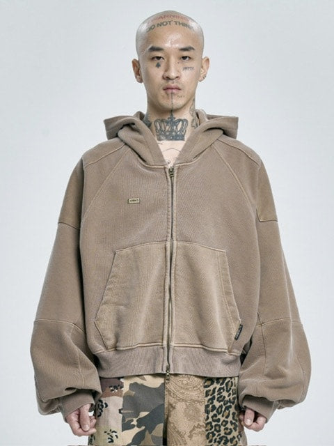 【AJOBYAJO】Vintage Pigment Zip-Up Hoodie