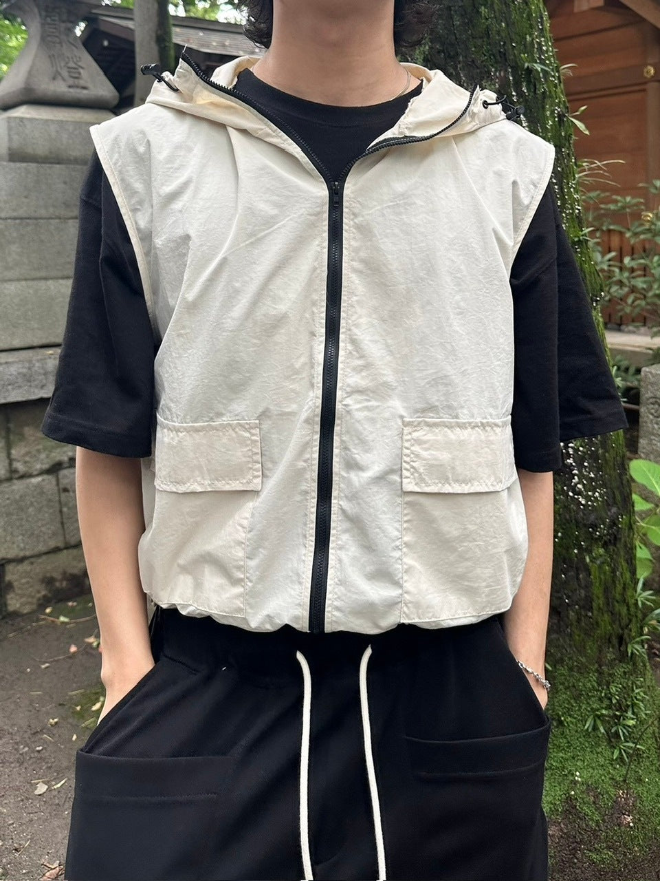 受注制【youll】nylon hooded vest (2color)