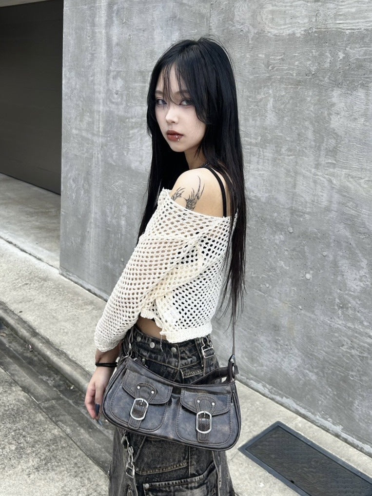 受注制【Never mind the XU】cropped damage knit (2color)