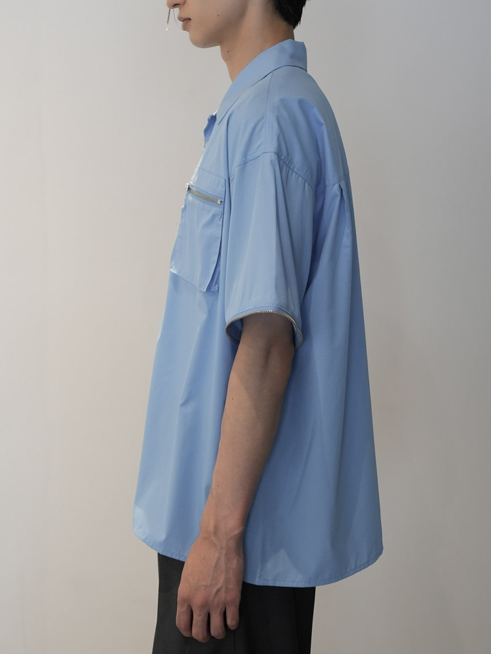 【CS】2way zip square cut shirt (blue) / 【シーエス】2ウェイジップスクエアカット長袖シャツ