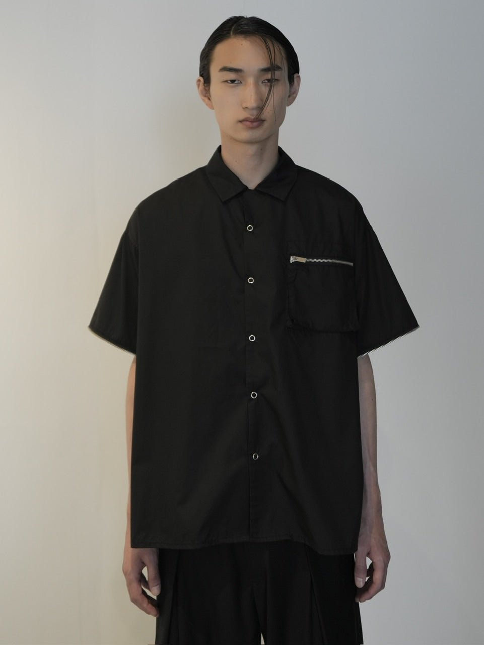 【CS】2way zip square cut shirt (black) / 【シーエス】2ウェイジップスクエアカット長袖シャツ