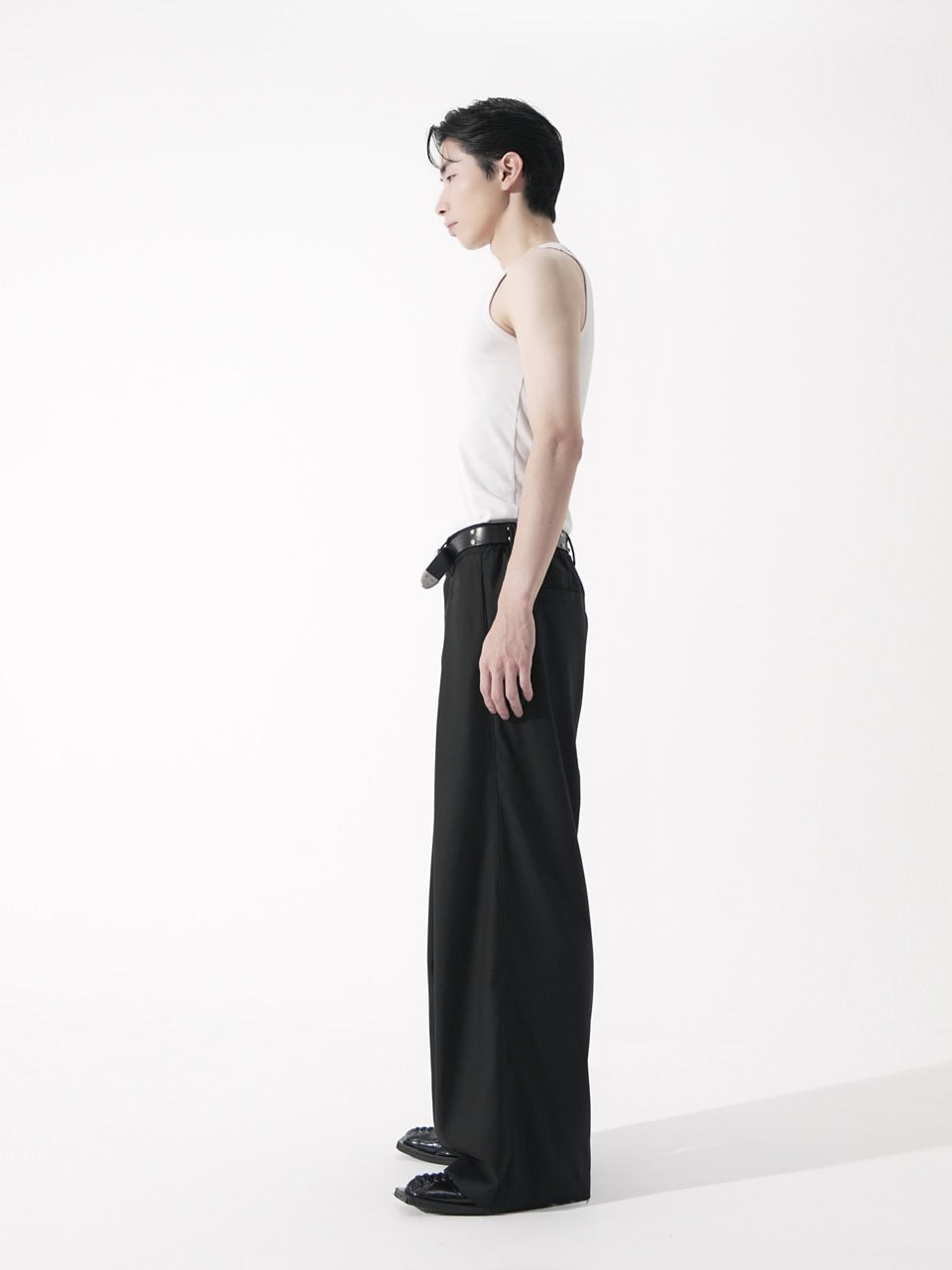 【CS】cross tuck drape slacks (black)