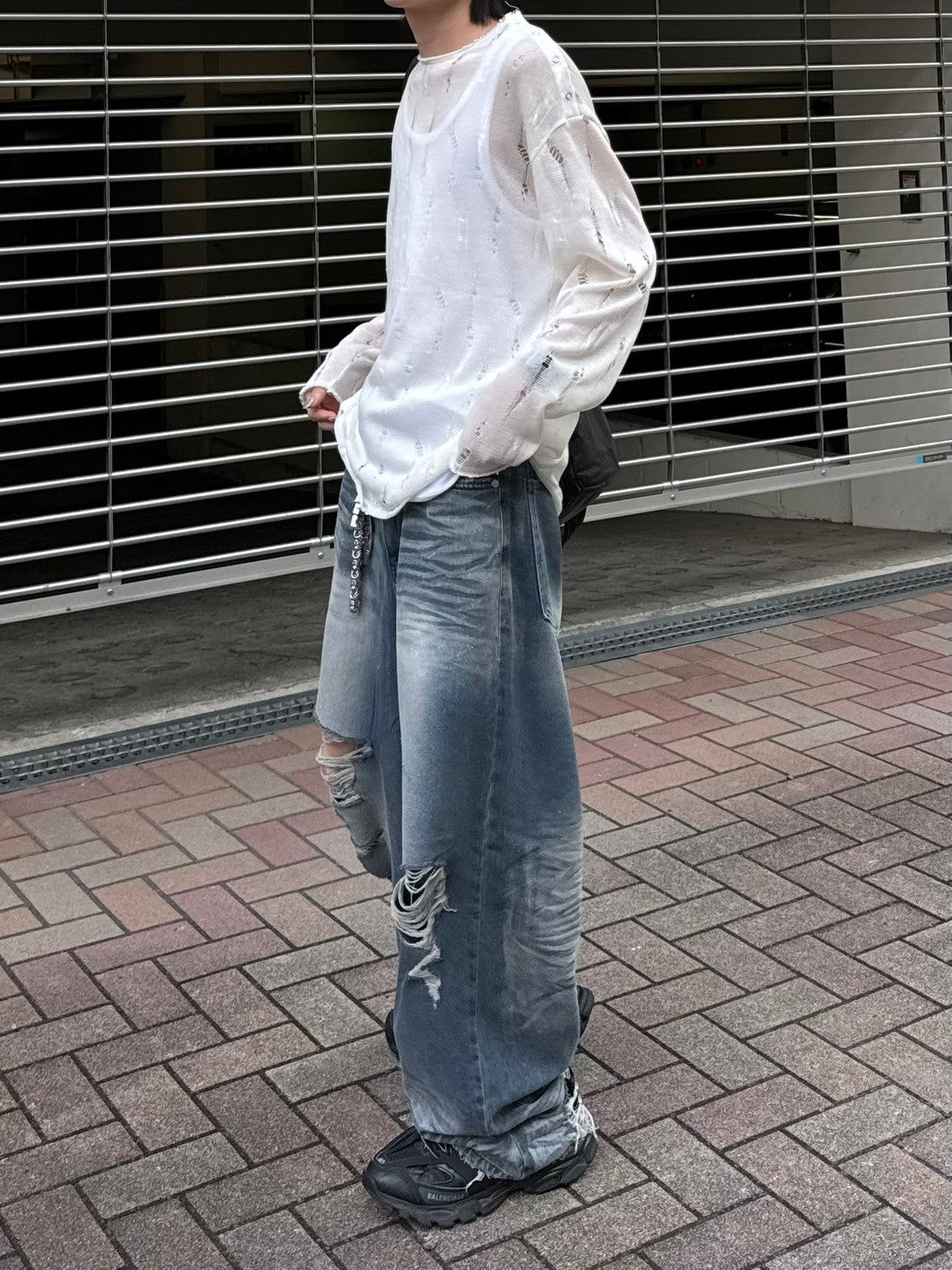 受注制【Chikashitsu +】shoulder button damage summer knit (3color)