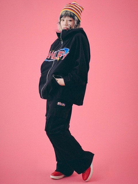 【GALFY】ダーティーデニムワイドカーゴ