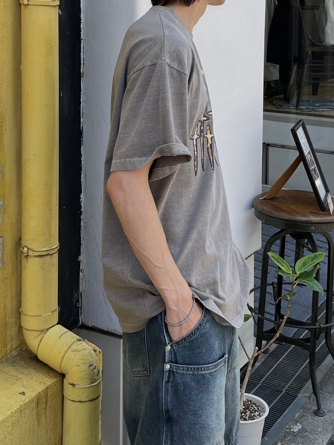 受注制【Chikashitsu +】pigment cross print t-shirt (2color)