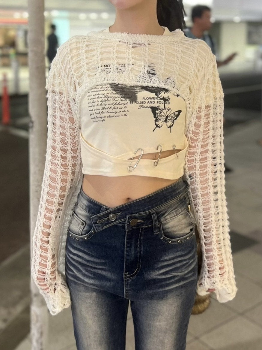 受注制【Never mind the XU】cropped summer knit (3color)