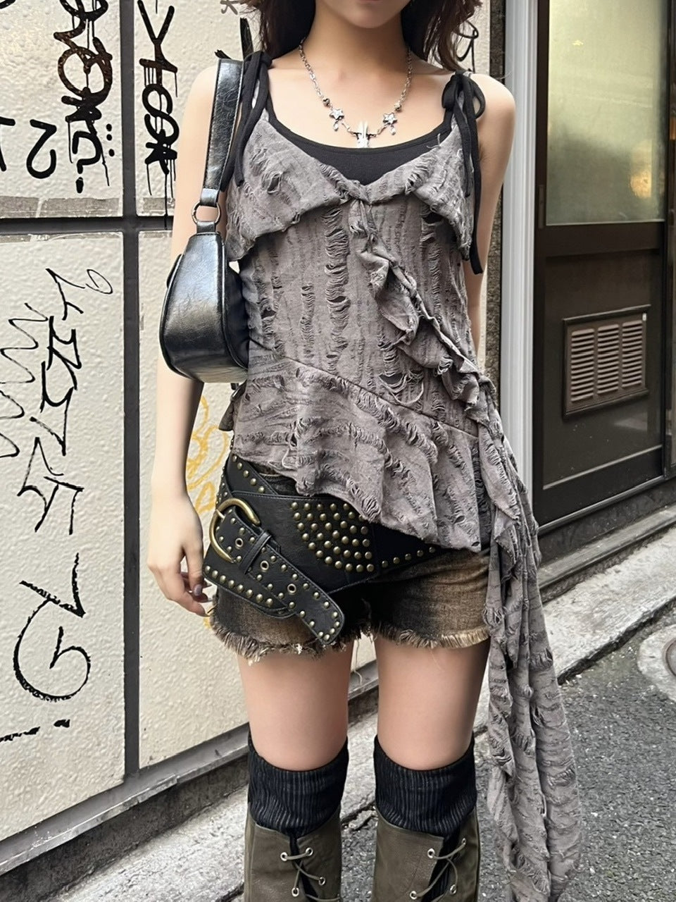 受注制【Never mind the XU】damage frill sleeveless (3color)