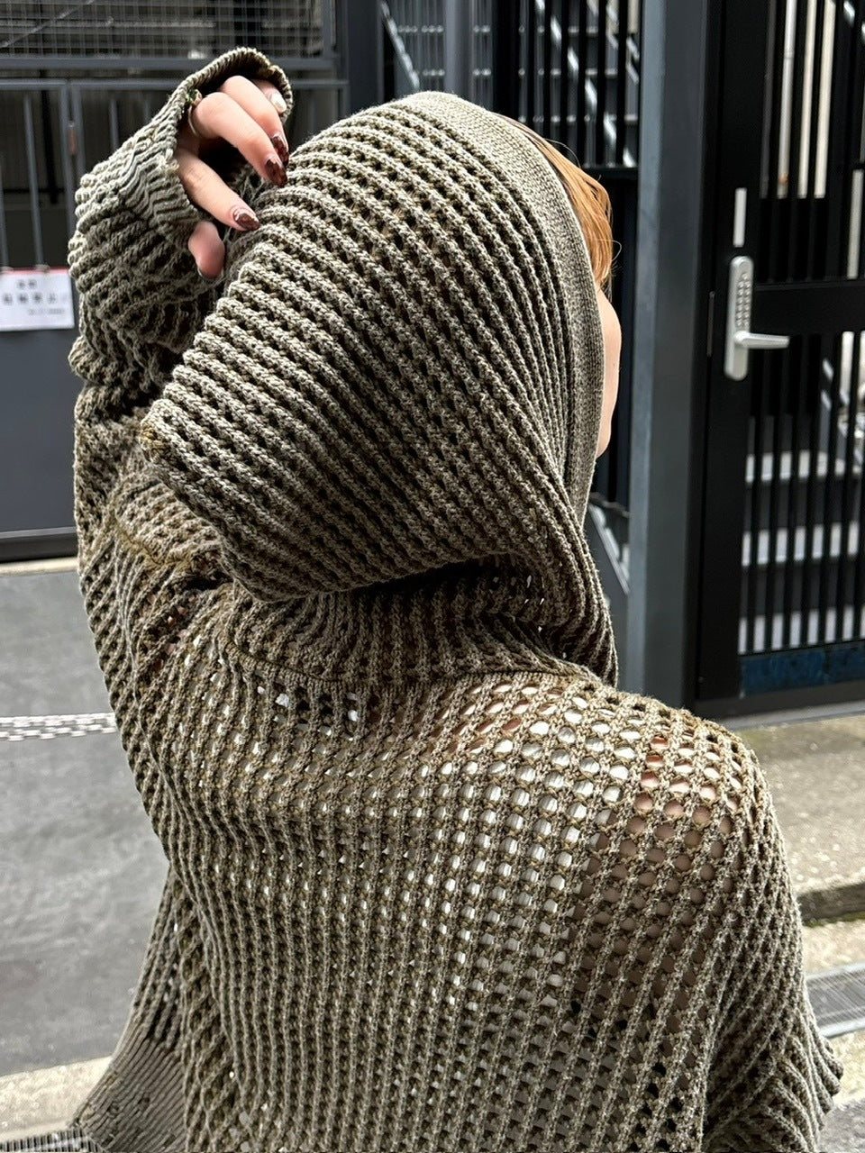 大阪店WEB限定受注制【Chikashitsu +】mesh zip damage hoodie (2color) / 【チカシツプラス】メッシュダメージジップアップ長袖パーカー