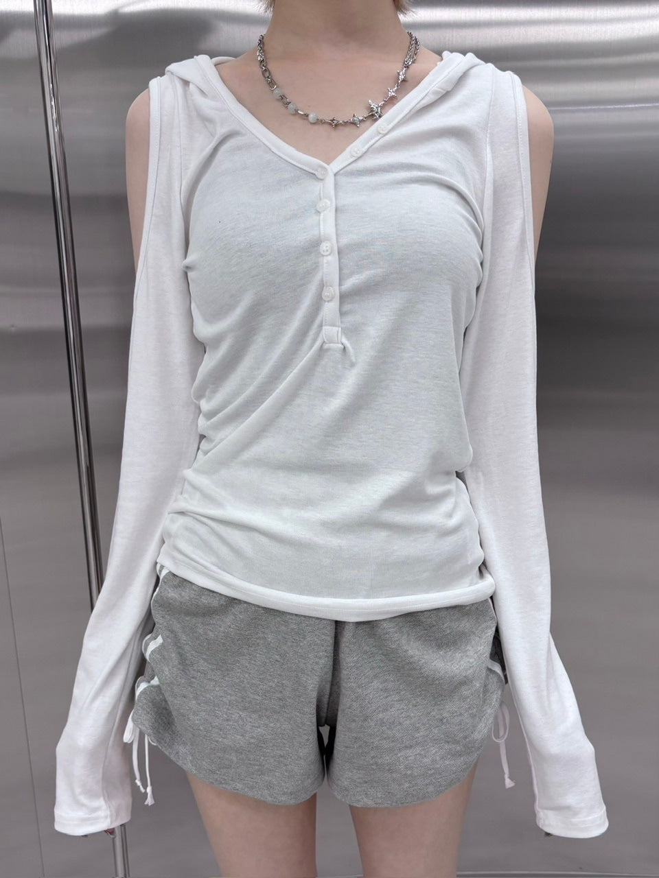 【nmtc +】shoulder slit hooded long sleeve tee (3color)