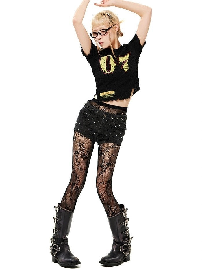 【HOLY NUMBER 7】07 Wave Crop T-shirt / 【ホーリーナンバーセブン】ウェイブクロップロゴプリント長袖Tシャツ