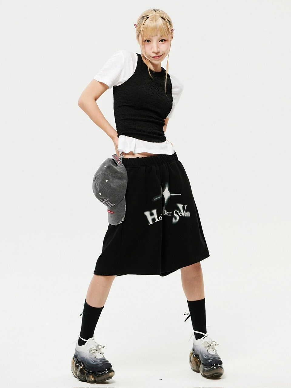 【HOLY NUMBER 7】Oversized Hip Hop WIDE fit Graphics SHORT PANTS