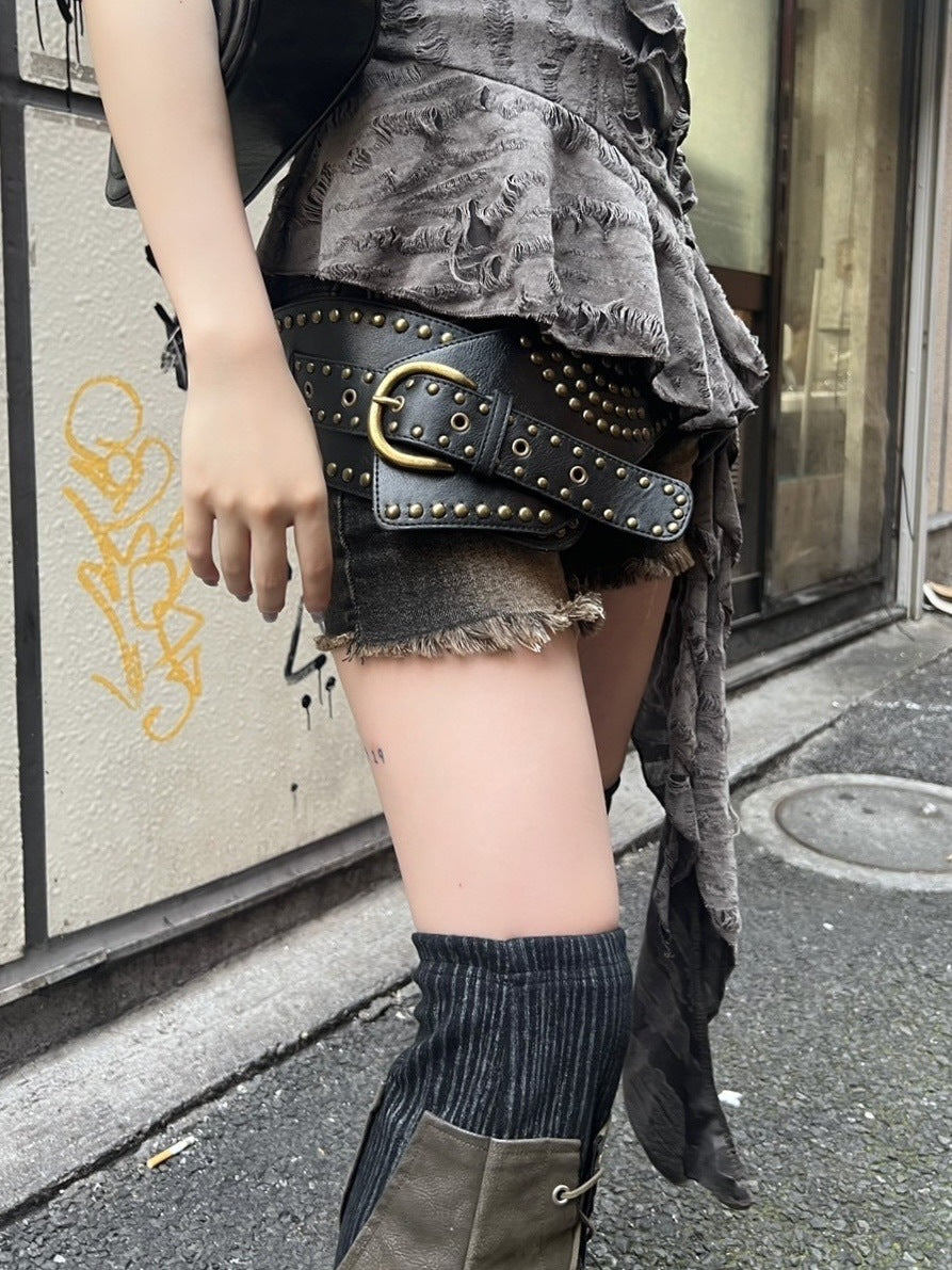 受注制【Never mind the XU】vintage wash denim short pants (2color)