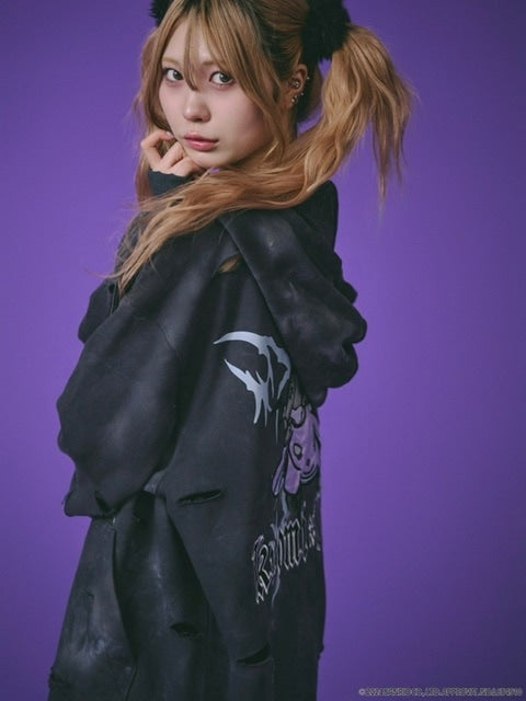 【GALFY×KUROMI】イルガルフィームラ染めZIPパーカー / 【ガルフィー×クロミ】ロゴ長袖ジップアップパーカー