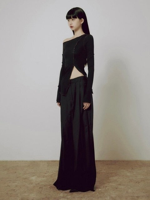 【FLAREUP】One-Shoulder Lettuce Stitch Cardigan