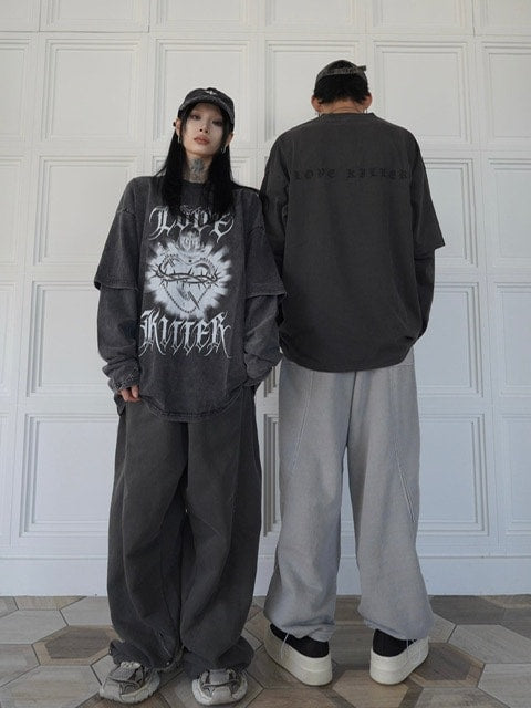 【LOVE KILLER】Killer heart barbed wire layered Long T