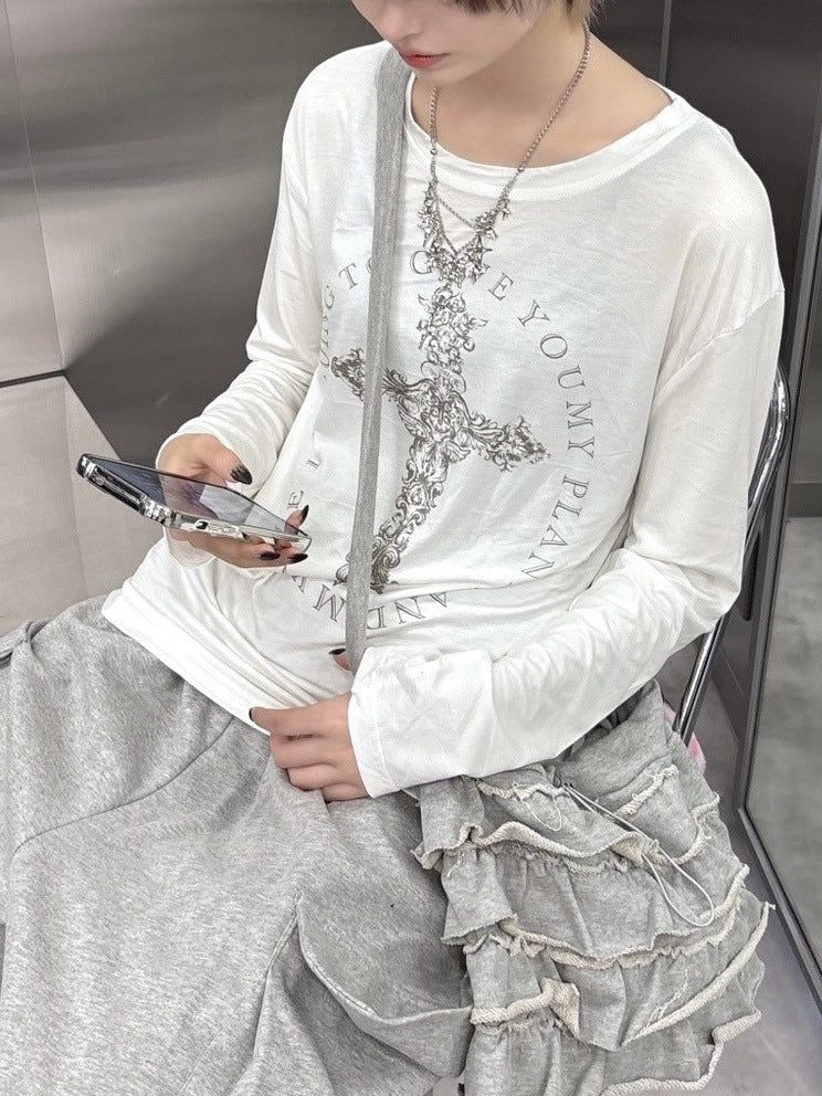 【Never mind the XU】cross print longsleeve tee (2color) / 【ネバーマインドザエックスユー】クロスプリント長袖Tシャツ