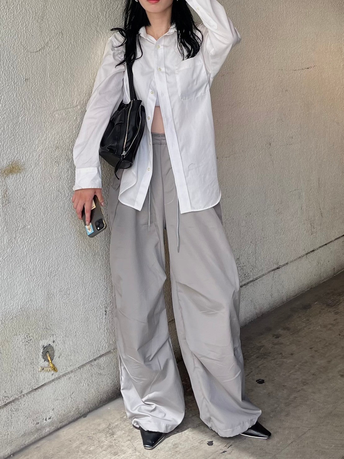 受注制【oaks】tuck design nylon wide pants (2color)