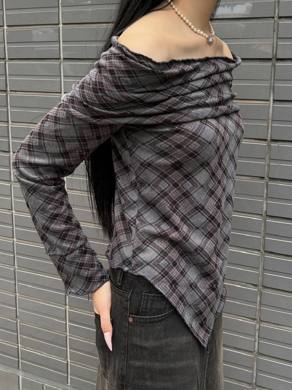 受注制【oaks】argylle off shoulder tops (2color)