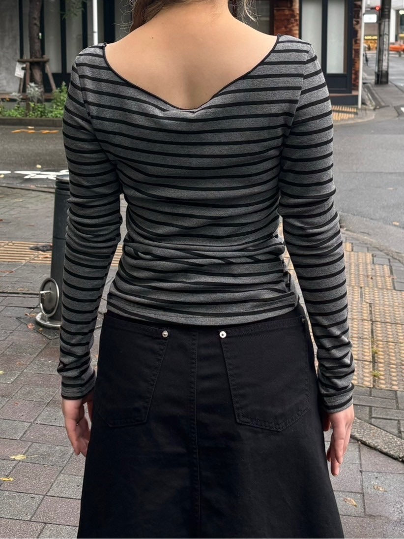 受注制【oaks】off shoulder border long sleeve (2color)