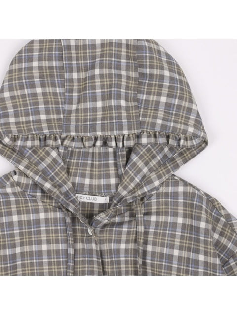 【FANCY CLUB】FRILL CHECK HOOD JACKET
