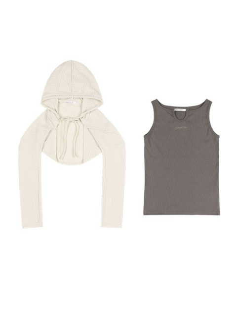 【FANCY CLUB】KNITTED HOOD BOLERO SET UP / 【ファンシークラブ】タンクトップ長袖ニットボレロセットアップ