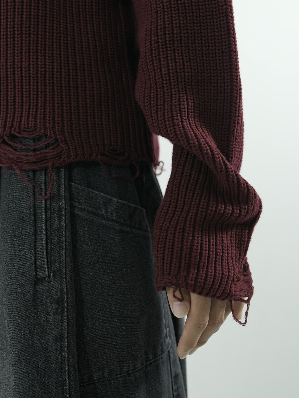 【CS】mock neck damage knit (red)