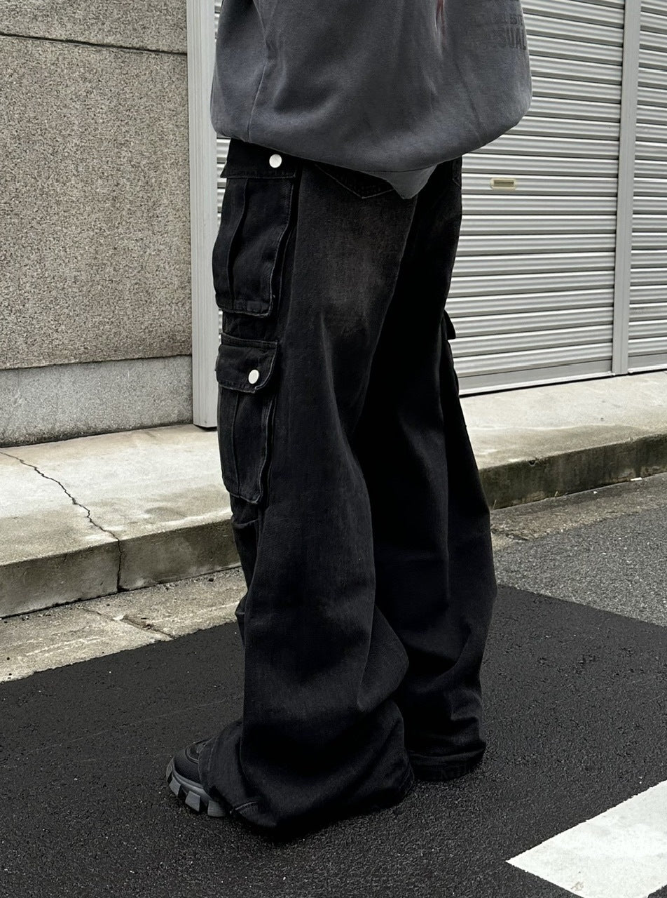 大阪店WEB限定受注制【Chikashitsu +】multi pocket cargo denim pants