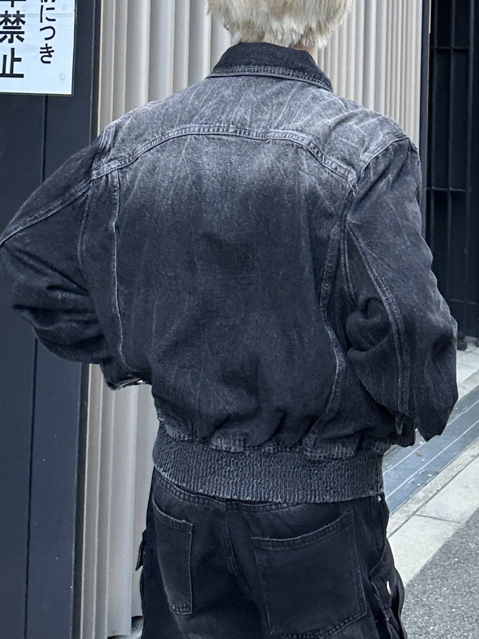 大阪店WEB限定受注制【Chikashitsu +】vintage wash cropped denim jacket (black)