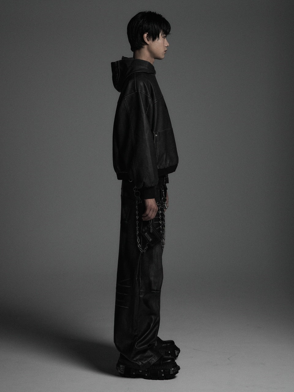 【Rosen Kreuz】VINTAGE LEATHER SHIRRING HOODIE