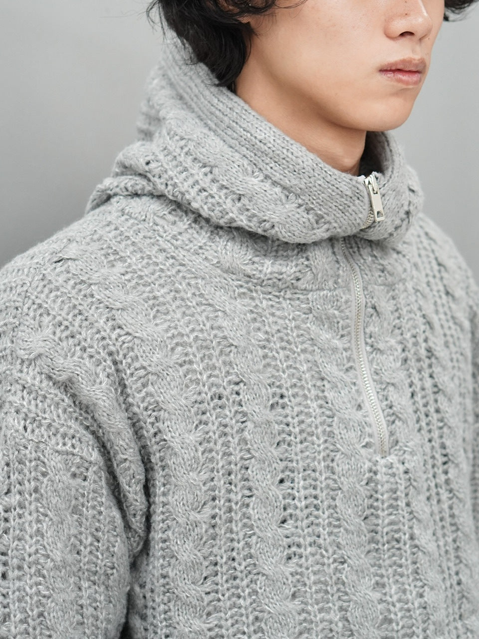 東京店WEB限定受注制【Chikashitsu +】balaclava half zip knit hoodie (3color)