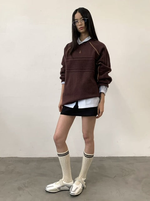 【ARCH by ROARINGWILD】Pattern Contrasting Decorative Thread Wool Sweater