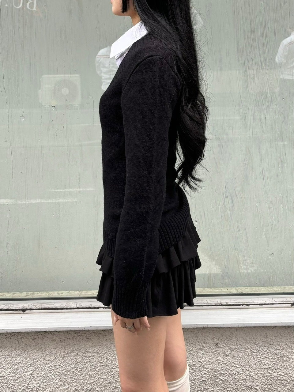 受注制【oaks】vneck offshoulder knit (3color)