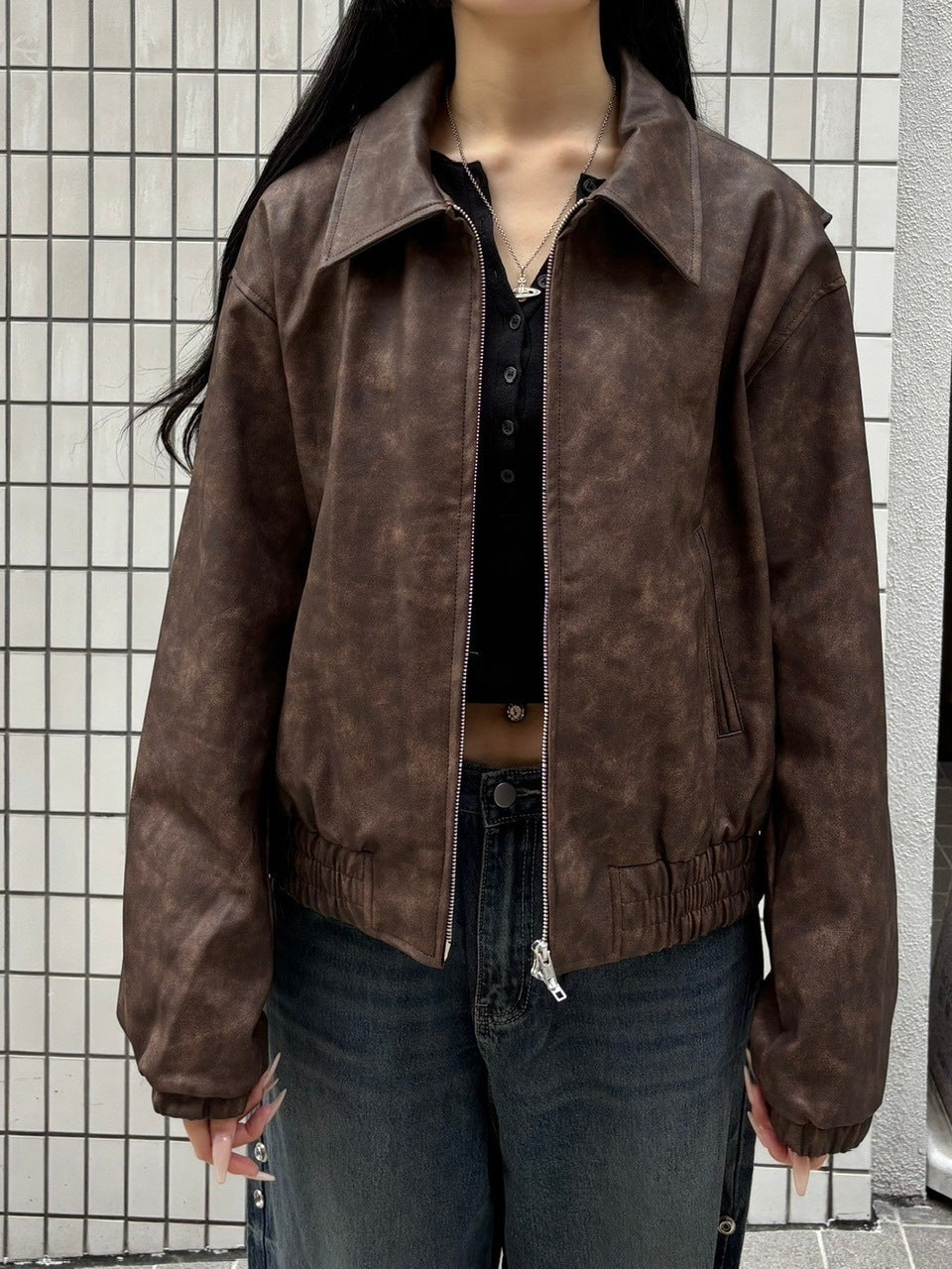 受注制【oaks】fake leather jacket (2color) / 【オークス】フェイクレザージャケット