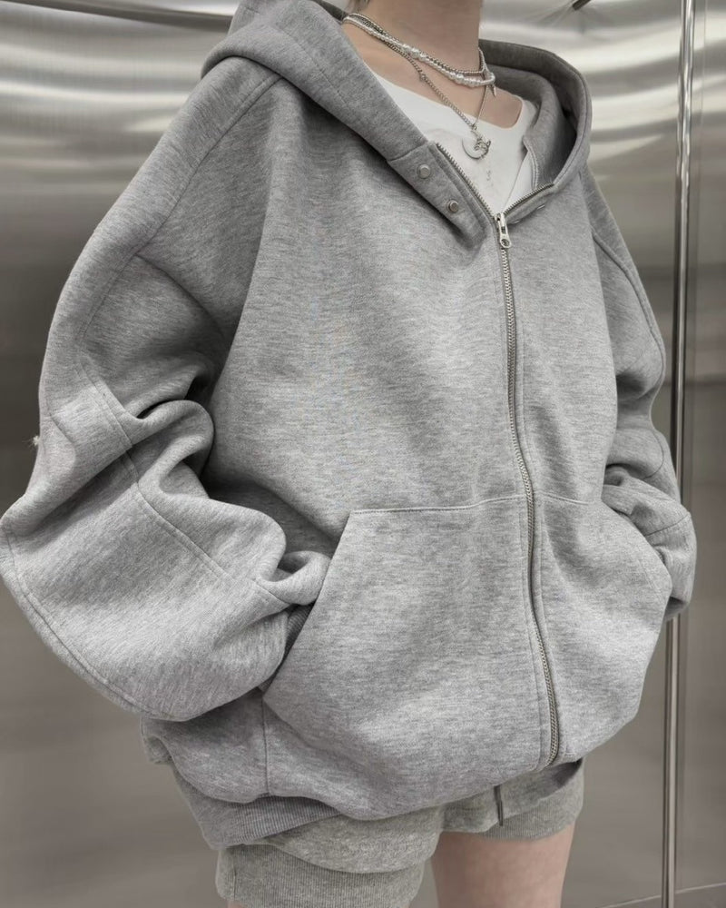 受注制【nmtc +】neck button zip up hoodie (3color)