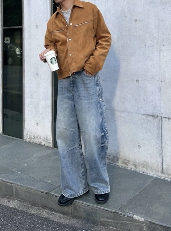 受注制【Chikashitsu +】fake suede zipper blouson (3color) /【チカシツプラス】フェイクスエードスナップボタン＆ジッパーブルゾン