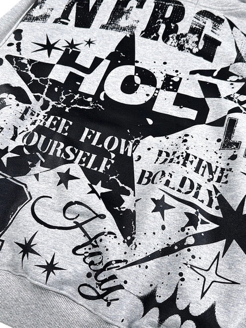 【HOLY NUMBER 7】Oversized Hip Hop fit Star Overgraphic Hoodie