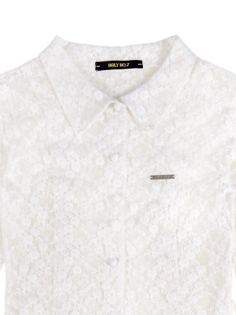 【HOLY NUMBER 7】lace strap holly emblem blouse