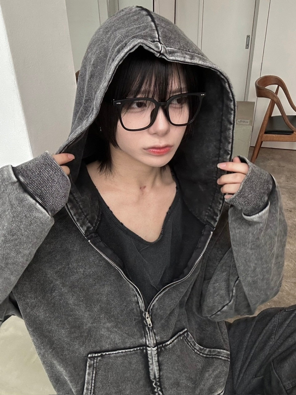 国際配送【LUV CODE】pigment zip up hoodie