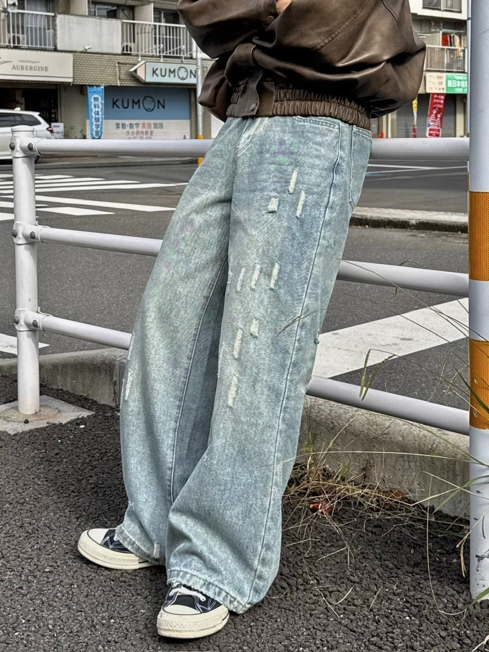 国際配送【RENOL】damage denim wide pants