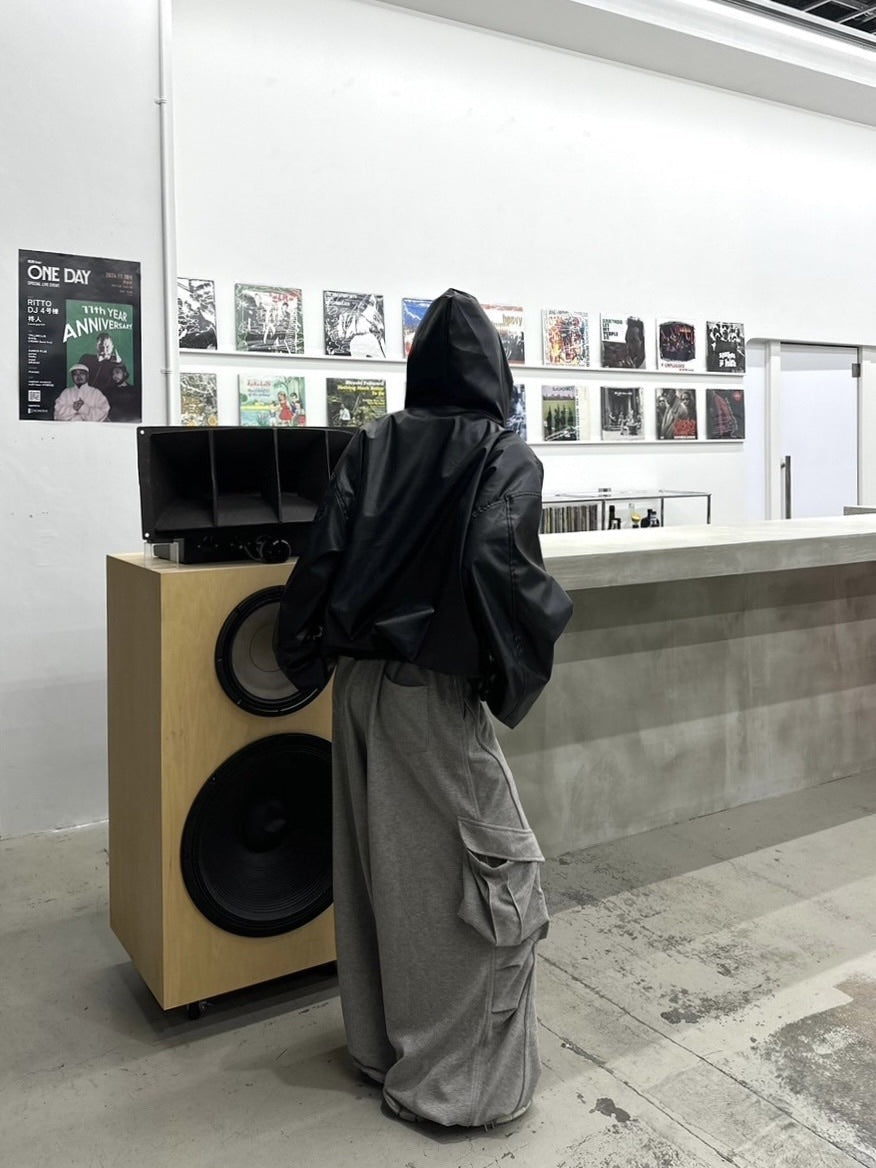 国際配送【LUV CODE】leather hooded jacket