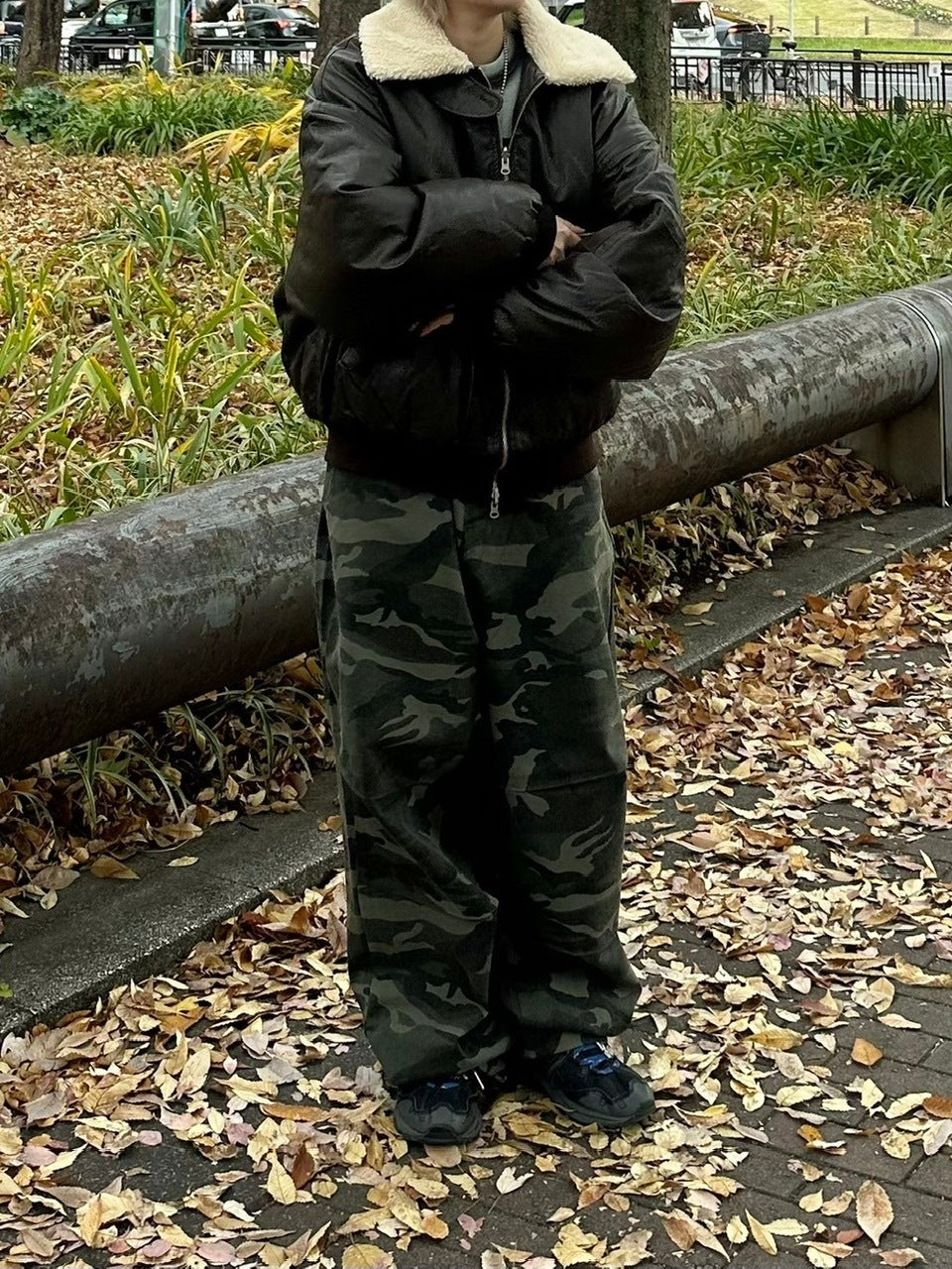 受注制【Chikashitsu +】snap button camouflage pants (2color) / 【チカシツプラス】スナップボタンカモフラージュワイドデニムパンツ