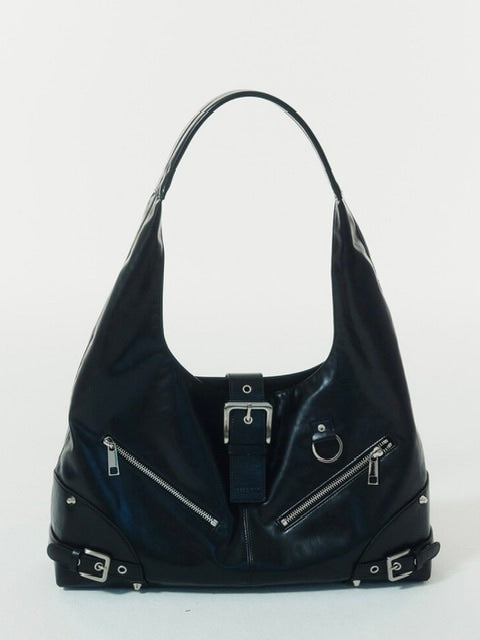 【NOT KNOWING】Black Moto Hobo Bag (LEATHER)