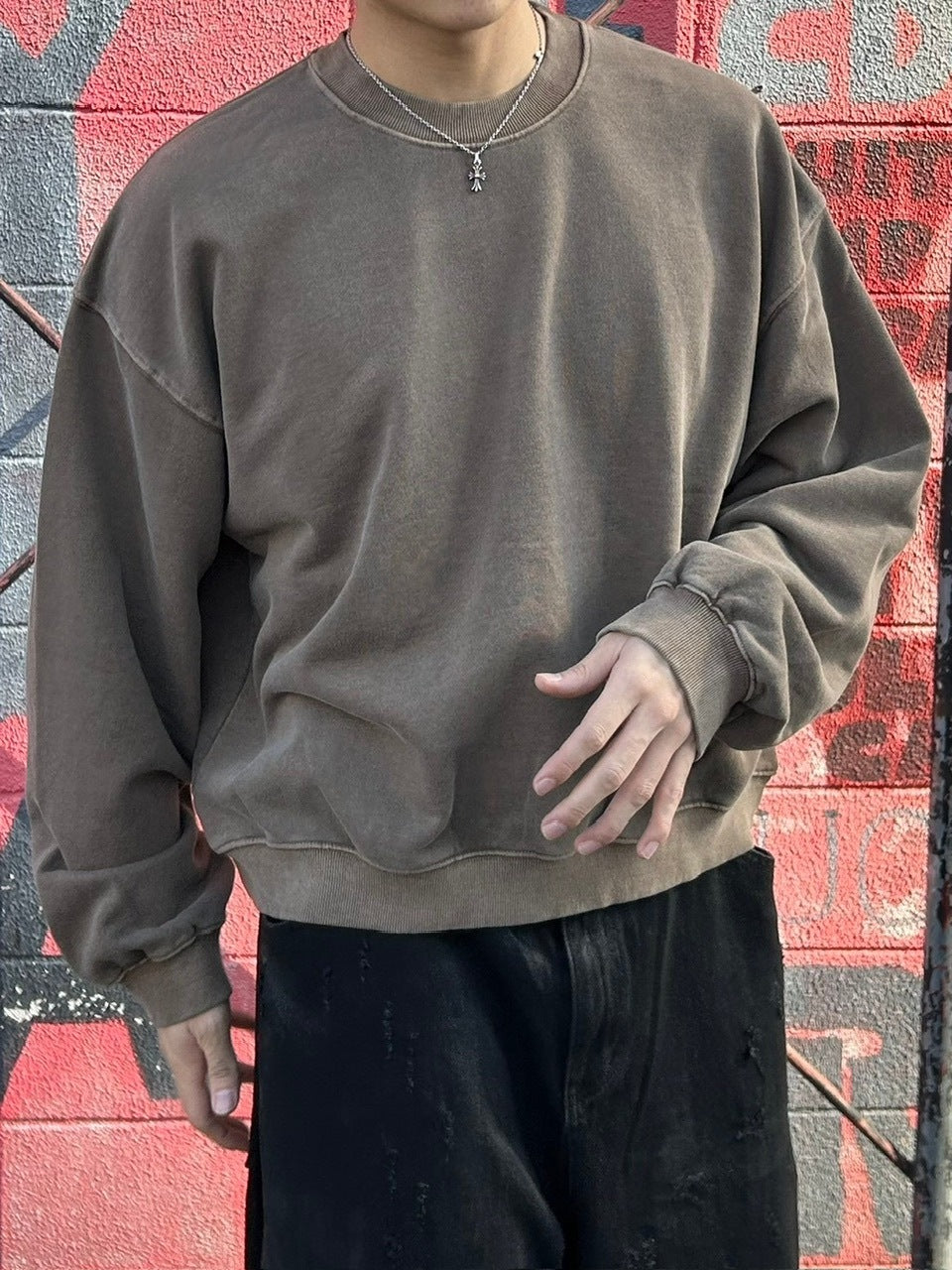 受注制【Chikashitsu +】cropped washing sweat (4color) / 【チカシツプラス】ウォッシングクロップ長袖スウェットシャツ